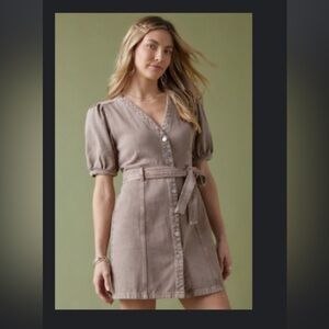 NWT Francesca’s Brown Button-Up Dress with Puff Sleeves